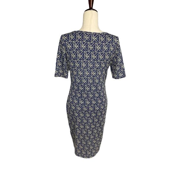 LuLaRoe Julia fitted short sleeve dress blue cream geometric pattern women's Med - Picture 3 of 5